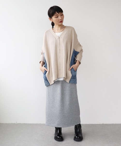 Three Four Time（ｽﾘｰﾌｫｰﾀｲﾑ）の「デニムコンビＶZIPブルゾン（ブルゾン・レディース・ベージュ/チャコールグレー・FREE）」の13枚目の写真