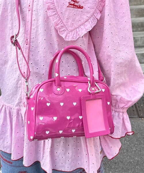HELLO.SANFRANCISCO（ハローサンフランシスコ）の「【HELLO.SANFRANCISCO/ハローサンフランシスコ】ハートプリントエナメルミニボストンBAG（ボストンバッグ・レディース・イエロー/ピンク/ホワイト・ONE SIZE）」の7枚目の写真