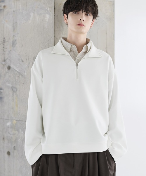ARTS & SCIENCE カシミヤ100% 長袖　トップス　日本製　ぽわん袖 防シワ/抗ピリング ポンチハーフ長袖ジップ（Tシャツ/カットソー