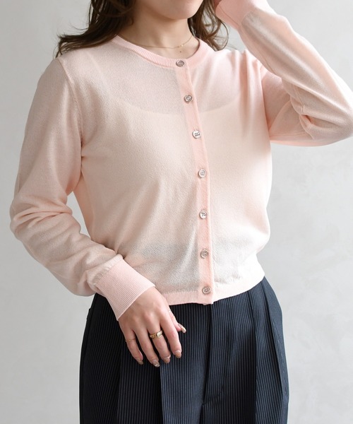 31 Sons de mode（トランテアン　ソン　ドゥ　モード）の「スパークラメクルーネックカーディガン（カーディガン/ボレロ・レディース・ネイビー/ピンク/オフホワイト・ﾌﾘ-）」の3枚目の写真