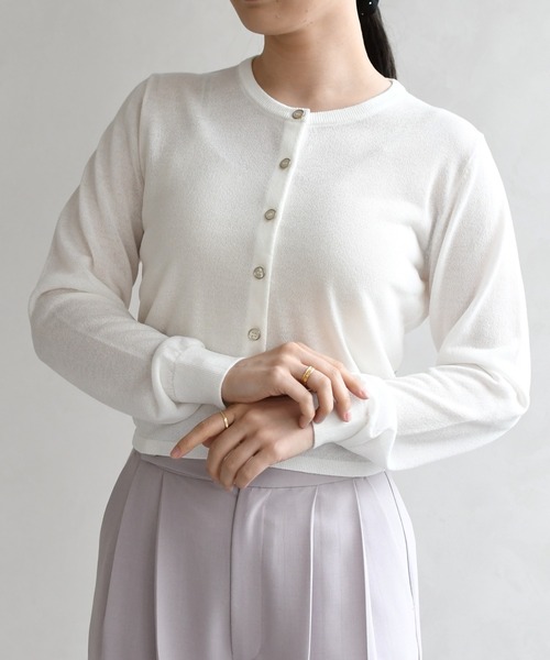 31 Sons de mode（トランテアン　ソン　ドゥ　モード）の「スパークラメクルーネックカーディガン（カーディガン/ボレロ・レディース・ネイビー/ピンク/オフホワイト・ﾌﾘ-）」の5枚目の写真