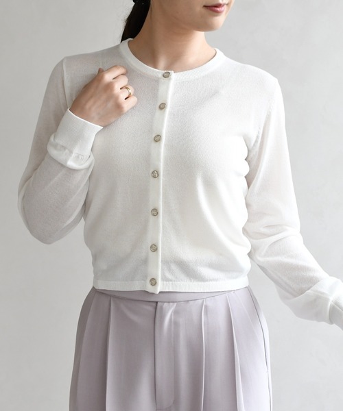 31 Sons de mode（トランテアン　ソン　ドゥ　モード）の「スパークラメクルーネックカーディガン（カーディガン/ボレロ・レディース・ネイビー/ピンク/オフホワイト・ﾌﾘ-）」の22枚目の写真