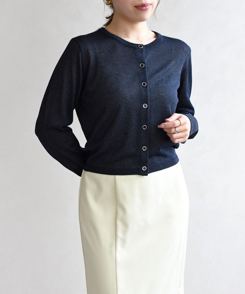 31 Sons de mode（トランテアン　ソン　ドゥ　モード）の「スパークラメクルーネックカーディガン（カーディガン/ボレロ・レディース・ネイビー/ピンク/オフホワイト・ﾌﾘ-）」の9枚目の写真