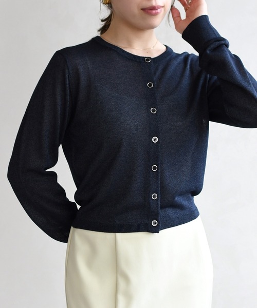 31 Sons de mode（トランテアン　ソン　ドゥ　モード）の「2026春夏新作 スパークラメクルーネックカーディガン（カーディガン/ボレロ・レディース・ネイビー/ピンク/オフホワイト・ﾌﾘ-）」の5枚目の写真