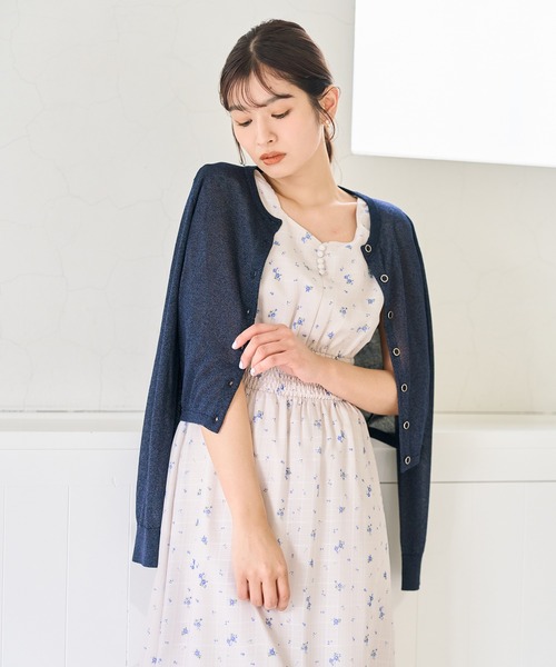 31 Sons de mode（トランテアン　ソン　ドゥ　モード）の「2026春夏新作 スパークラメクルーネックカーディガン（カーディガン/ボレロ・レディース・ネイビー/ピンク/オフホワイト・ﾌﾘ-）」の4枚目の写真