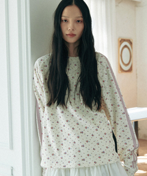 ワッフルラグランスリーブTシャツ_フラワー_アイボリー