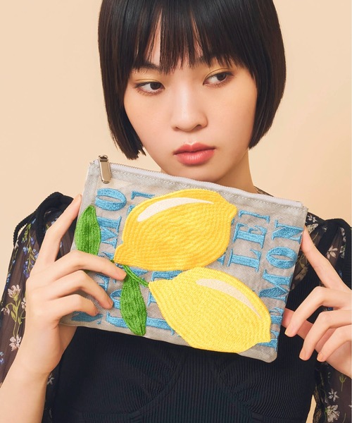 Casselini(キャセリーニ)の「Casselini(キャセリーニ)チュール刺繍ポーチ(ポーチ・レディース・ブラック/ブルー/シルバー/ライム/ピンク・FREE)」の1枚目の写真