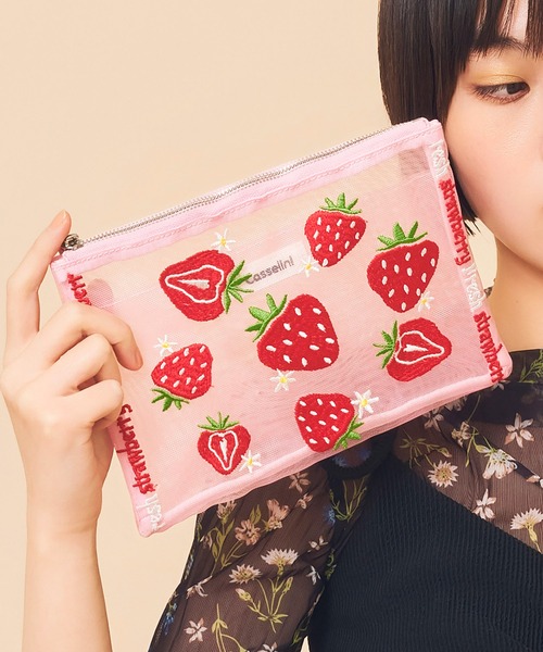 Casselini(キャセリーニ)の「Casselini(キャセリーニ)チュール刺繍ポーチ(ポーチ・レディース・ブラック/ブルー/シルバー/ライム/ピンク・FREE)」の22枚目の写真