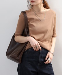 ボートネック 5分袖 コットンリブ Tシャツ