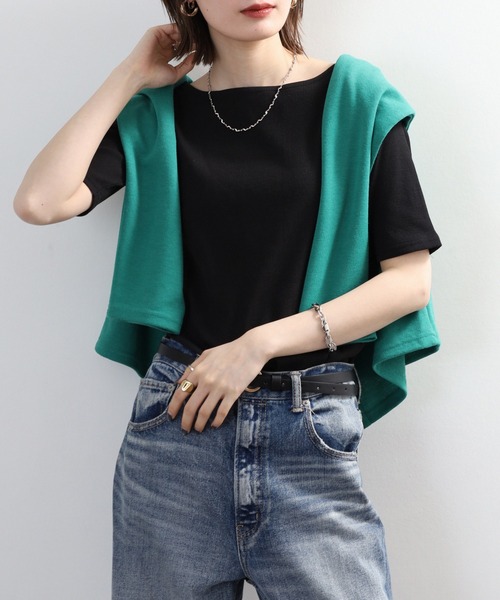FUNALIVE(ファンアライブ)の「ボートネック 5分袖 コットンリブ Tシャツ(Tシャツ/カットソー・レディース・ベージュ/ブラック/オフホワイト・3L/LL/L/M)」の13枚目の写真