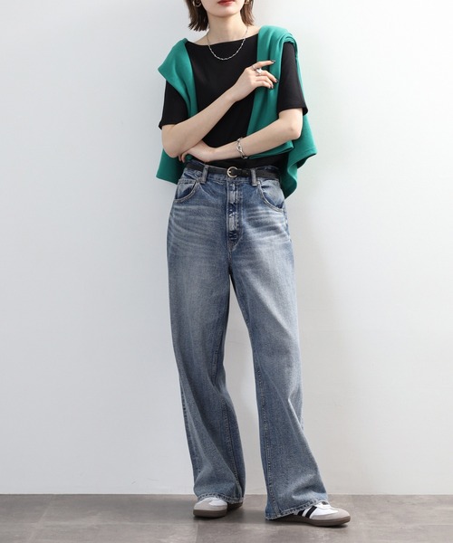 FUNALIVE(ファンアライブ)の「ボートネック 5分袖 コットンリブ Tシャツ(Tシャツ/カットソー・レディース・ベージュ/ブラック/オフホワイト・3L/LL/L/M)」の18枚目の写真