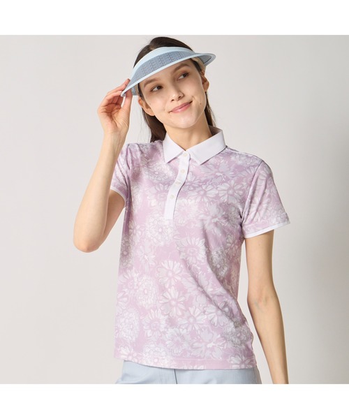 marie claire(マリ・クレール)の「marie claire GOLF/マリクレール ゴルフ ゴルフウェア 総柄デザイン 吸汗速乾 接触冷感 UVカット 半袖ポロシャツ(ポロシャツ・レディース・ライトブルー/ラベンダー/ネイビー・M/L/LL/3L)」の1枚目の写真