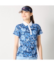 marie claire GOLF/マリクレール ゴルフ ゴルフウェア 総柄デザイン 吸汗速乾 接触冷感 UVカット 半袖ポロシャツ