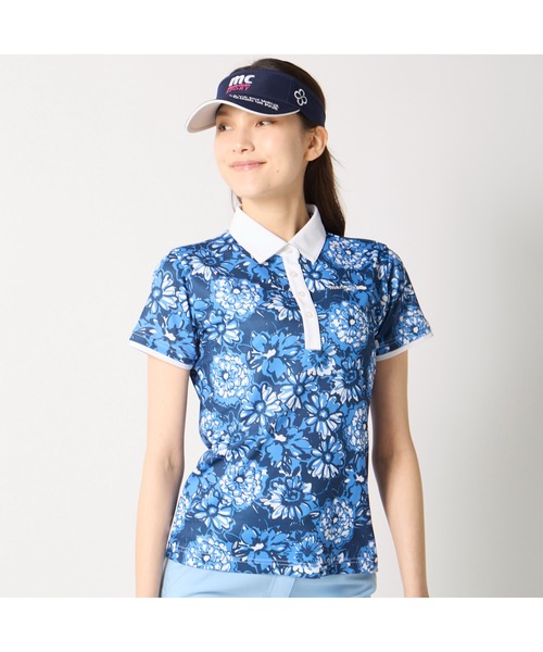 marie claire(マリ・クレール)の「marie claire GOLF/マリクレール ゴルフ ゴルフウェア 総柄デザイン 吸汗速乾 接触冷感 UVカット 半袖ポロシャツ(ポロシャツ・レディース・ライトブルー/ラベンダー/ネイビー・M/L/LL/3L)」の3枚目の写真