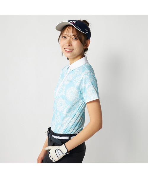 marie claire(マリ・クレール)の「marie claire GOLF/マリクレール ゴルフ ゴルフウェア 総柄デザイン 吸汗速乾 接触冷感 UVカット 半袖ポロシャツ(ポロシャツ・レディース・ライトブルー/ラベンダー/ネイビー・M/L/LL/3L)」の4枚目の写真
