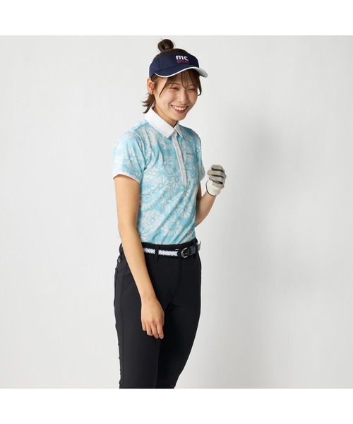 marie claire(マリ・クレール)の「marie claire GOLF/マリクレール ゴルフ ゴルフウェア 総柄デザイン 吸汗速乾 接触冷感 UVカット 半袖ポロシャツ(ポロシャツ・レディース・ライトブルー/ラベンダー/ネイビー・M/L/LL/3L)」の5枚目の写真