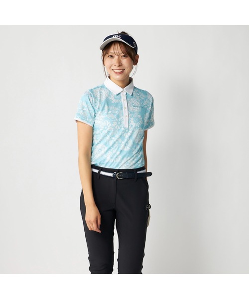 marie claire(マリ・クレール)の「marie claire GOLF/マリクレール ゴルフ ゴルフウェア 総柄デザイン 吸汗速乾 接触冷感 UVカット 半袖ポロシャツ(ポロシャツ・レディース・ライトブルー/ラベンダー/ネイビー・M/L/LL/3L)」の6枚目の写真