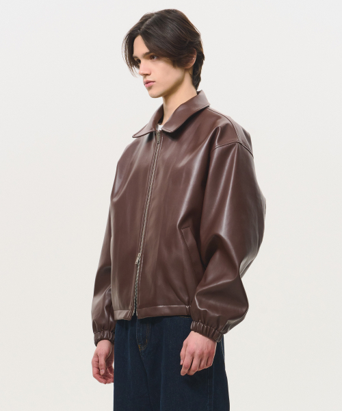 BLACK MOMENT（ブラックモーメント）の「シグニチャーシンセティックレザーオーバーサイズ2WAY[ブラウン]（ライダースジャケット・メンズ・ブラウン・SMALL/MEDIUM/LARGE）」の2枚目の写真