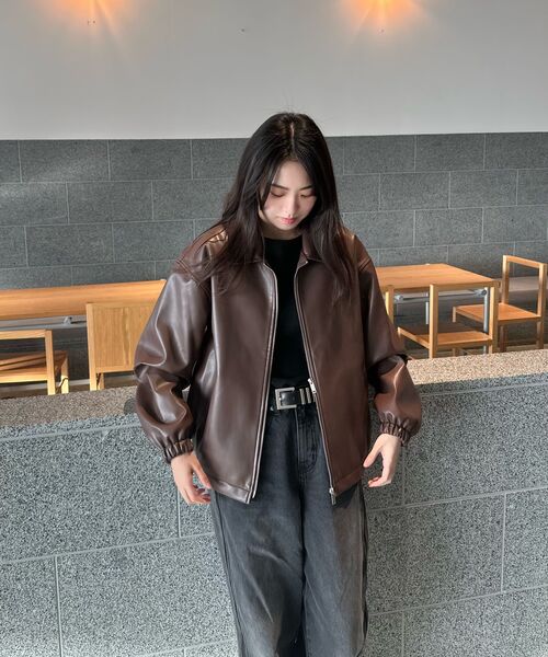 BLACK MOMENT（ブラックモーメント）の「シグニチャーシンセティックレザーオーバーサイズ2WAY[ブラウン]（ライダースジャケット・メンズ・ブラウン・SMALL/MEDIUM/LARGE）」の10枚目の写真
