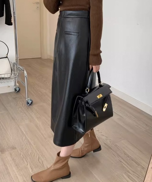 shoppinggo(ショッピングゴー)の「レザースカート レディース PUスカート カジュアル オールシーズン(スカート・レディース・ブラック/ブラウン系その他/ブラウン・M/L)」の12枚目の写真
