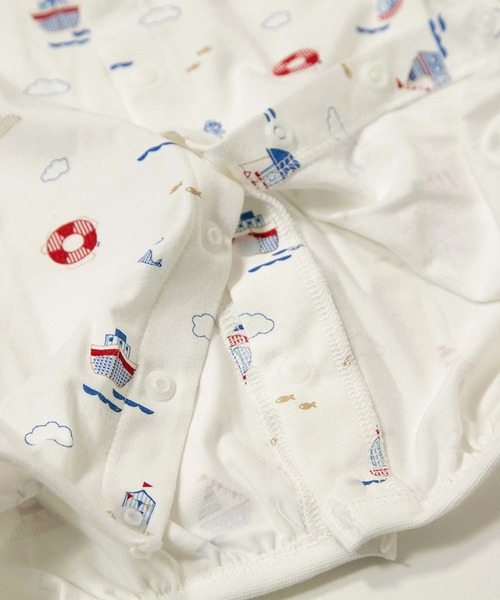 MAKE YOUR DAY（メイクユアデイ）の「やわらか2柄2WAYオール（ロンパース・キッズ・ブルー/オフホワイト・50-70cm）」の8枚目の写真