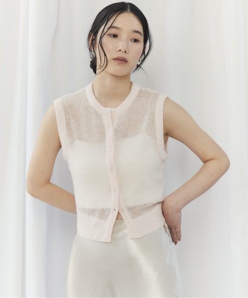 CIEL'AIR(シエルエアー)の「MOHAIR VEST SET CARDIGAN(モヘアベストセットカーディガン)(ニット/セーター・レディース・オフホワイト/ネイビー・FREE)」の5枚目の写真