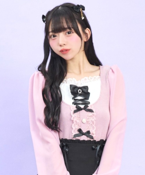 Secret Honey（シークレットハニー）の「レースアップヨークカットソー（Tシャツ/カットソー・レディース・オフホワイト/ピンク/ブラック・FREE）」の3枚目の写真