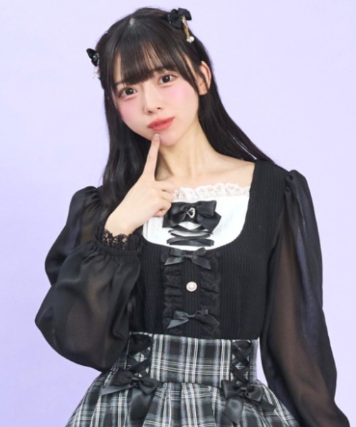 Secret Honey（シークレットハニー）の「レースアップヨークカットソー（Tシャツ/カットソー・レディース・オフホワイト/ピンク/ブラック・FREE）」の2枚目の写真