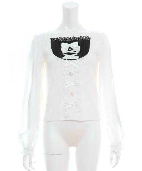 Secret Honey（シークレットハニー）の「レースアップヨークカットソー（Tシャツ/カットソー・レディース・オフホワイト/ピンク/ブラック・FREE）」の11枚目の写真