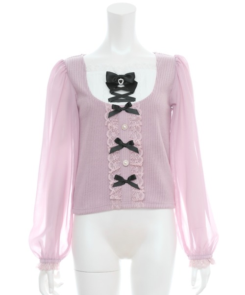 Secret Honey（シークレットハニー）の「レースアップヨークカットソー（Tシャツ/カットソー・レディース・オフホワイト/ピンク/ブラック・FREE）」の12枚目の写真