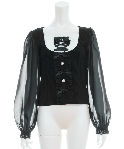 Secret Honey（シークレットハニー）の「レースアップヨークカットソー（Tシャツ/カットソー・レディース・オフホワイト/ピンク/ブラック・FREE）」の13枚目の写真