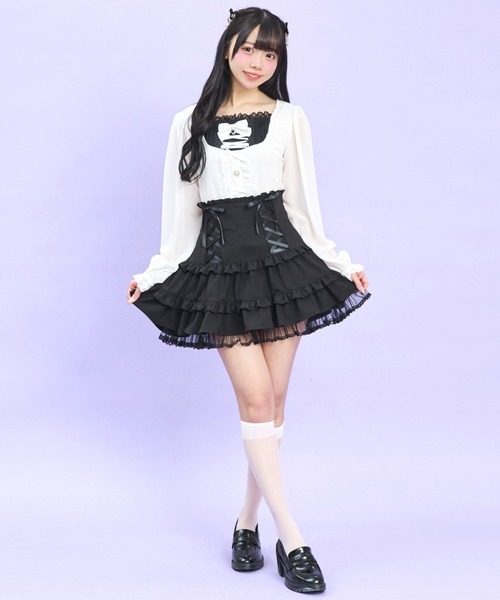 Secret Honey（シークレットハニー）の「レースアップヨークカットソー（Tシャツ/カットソー・レディース・オフホワイト/ピンク/ブラック・FREE）」の4枚目の写真