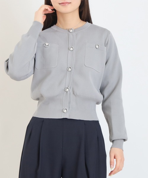 ASTORIA ODIER（アストリアオディール）の「スポンディッシュリングパールカーディガン（カーディガン/ボレロ・レディース・ネイビー/グリーン/ライトグレー/ネイビー×ホワイト・MEDIUM/LARGE）」の2枚目の写真