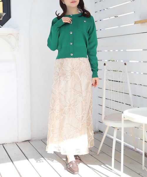 ASTORIA ODIER（アストリアオディール）の「スポンディッシュリングパールカーディガン（カーディガン/ボレロ・レディース・ネイビー/グリーン/ライトグレー/ネイビー×ホワイト・MEDIUM/LARGE）」の9枚目の写真