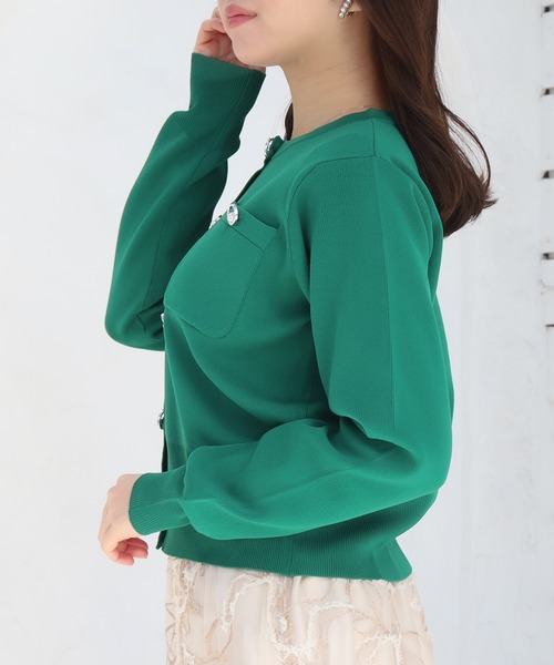 ASTORIA ODIER（アストリアオディール）の「スポンディッシュリングパールカーディガン（カーディガン/ボレロ・レディース・ネイビー/グリーン/ライトグレー/ネイビー×ホワイト・MEDIUM/LARGE）」の7枚目の写真