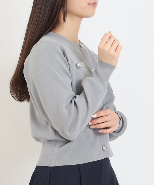 ASTORIA ODIER（アストリアオディール）の「スポンディッシュリングパールカーディガン（カーディガン/ボレロ・レディース・ネイビー/グリーン/ライトグレー/ネイビー×ホワイト・MEDIUM/LARGE）」の13枚目の写真