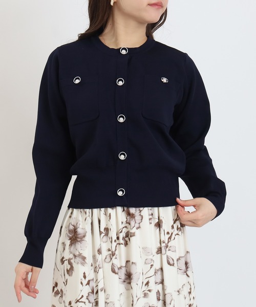 ASTORIA ODIER（アストリアオディール）の「スポンディッシュリングパールカーディガン（カーディガン/ボレロ・レディース・ネイビー/グリーン/ライトグレー/ネイビー×ホワイト・MEDIUM/LARGE）」の15枚目の写真