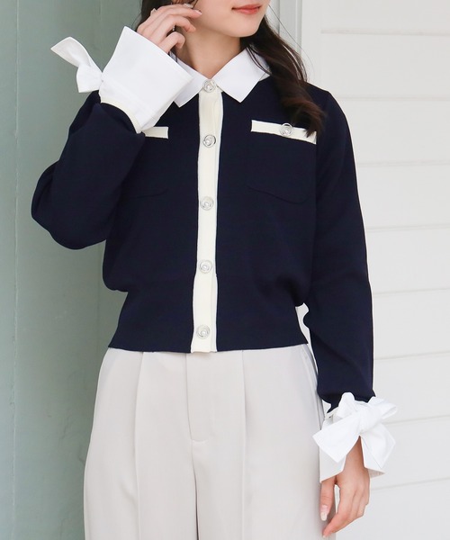 ASTORIA ODIER（アストリアオディール）の「スポンディッシュリングパールカーディガン（カーディガン/ボレロ・レディース・ネイビー/グリーン/ライトグレー/ネイビー×ホワイト・MEDIUM/LARGE）」の22枚目の写真