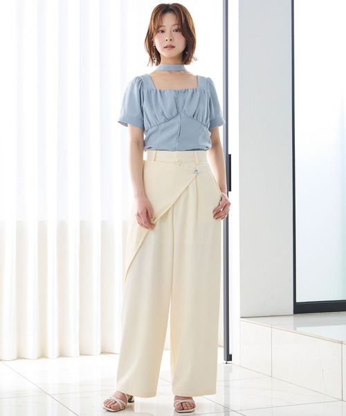Elishe(エリシェ)の「ラップデザインワイドパンツ(スラックス・レディース・ブラック/アイボリー・0/1)」の10枚目の写真