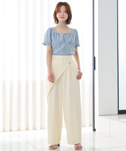 Elishe(エリシェ)の「ラップデザインワイドパンツ(スラックス・レディース・ブラック/アイボリー・0/1)」の11枚目の写真