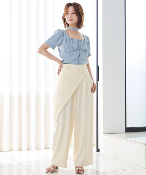 Elishe(エリシェ)の「ラップデザインワイドパンツ(スラックス・レディース・ブラック/アイボリー・0/1)」の12枚目の写真