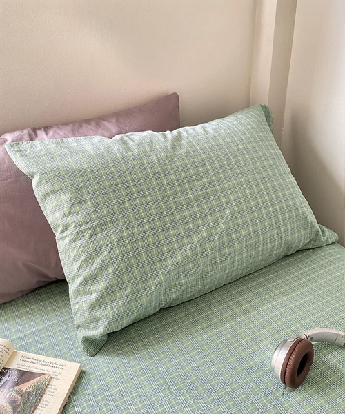 IRADOWL(アイラドール)の「【アイラドール room】レトロチェック柄枕カバー(寝具・レディース・グリーン/ライトグリーン/ピンク/オレンジ/ブルー/グレー・FREE)」の3枚目の写真