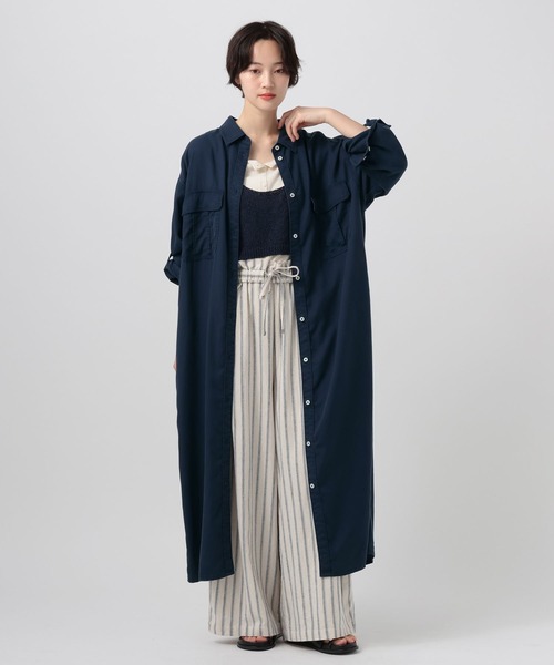 BAYFLOW（ベイフロー）の「[さらりとした肌触り]テンセル(TM)シャツワンピース（ワンピース・レディース・ネイビー/キャメル/ピンク/カーキ・MEDIUM/SMALL）」の3枚目の写真