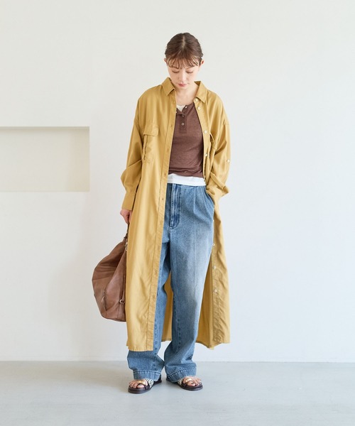 BAYFLOW（ベイフロー）の「[さらりとした肌触り]テンセル(TM)シャツワンピース（ワンピース・レディース・ネイビー/キャメル/ピンク/カーキ・MEDIUM/SMALL）」の5枚目の写真