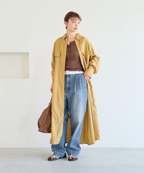 BAYFLOW（ベイフロー）の「[さらりとした肌触り]テンセル(TM)シャツワンピース（ワンピース・レディース・ネイビー/キャメル/ピンク/カーキ・MEDIUM/SMALL）」の8枚目の写真