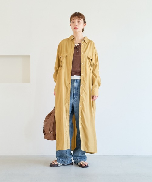 BAYFLOW（ベイフロー）の「[さらりとした肌触り]テンセル(TM)シャツワンピース（ワンピース・レディース・ネイビー/キャメル/ピンク/カーキ・MEDIUM/SMALL）」の17枚目の写真