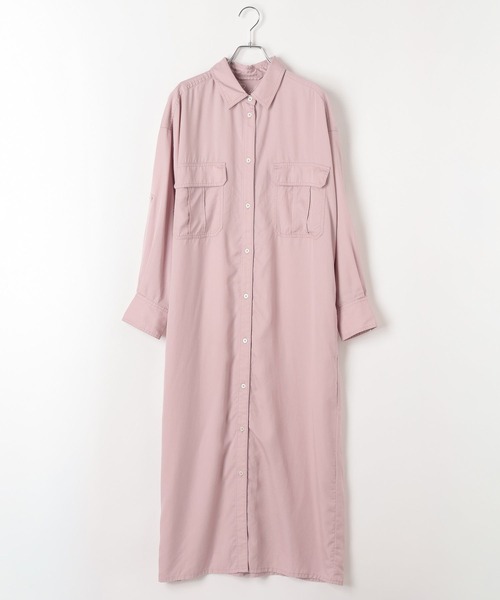 BAYFLOW（ベイフロー）の「[さらりとした肌触り]テンセル(TM)シャツワンピース（ワンピース・レディース・ネイビー/キャメル/ピンク/カーキ・MEDIUM/SMALL）」の16枚目の写真