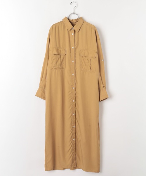 BAYFLOW（ベイフロー）の「[さらりとした肌触り]テンセル(TM)シャツワンピース（ワンピース・レディース・ネイビー/キャメル/ピンク/カーキ・MEDIUM/SMALL）」の12枚目の写真