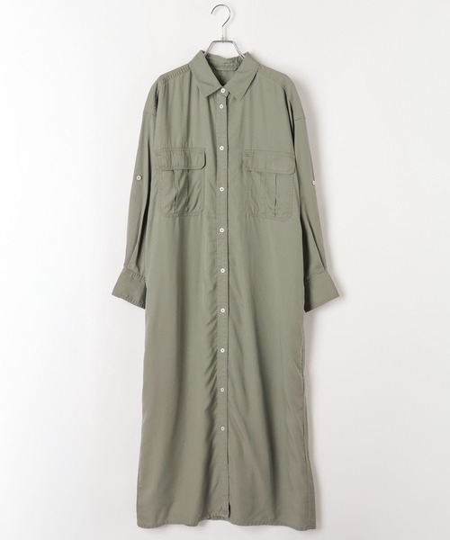 BAYFLOW（ベイフロー）の「[さらりとした肌触り]テンセル(TM)シャツワンピース（ワンピース・レディース・ネイビー/キャメル/ピンク/カーキ・MEDIUM/SMALL）」の6枚目の写真