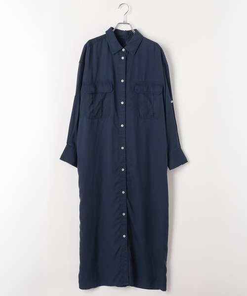 BAYFLOW（ベイフロー）の「[さらりとした肌触り]テンセル(TM)シャツワンピース（ワンピース・レディース・ネイビー/キャメル/ピンク/カーキ・MEDIUM/SMALL）」の9枚目の写真